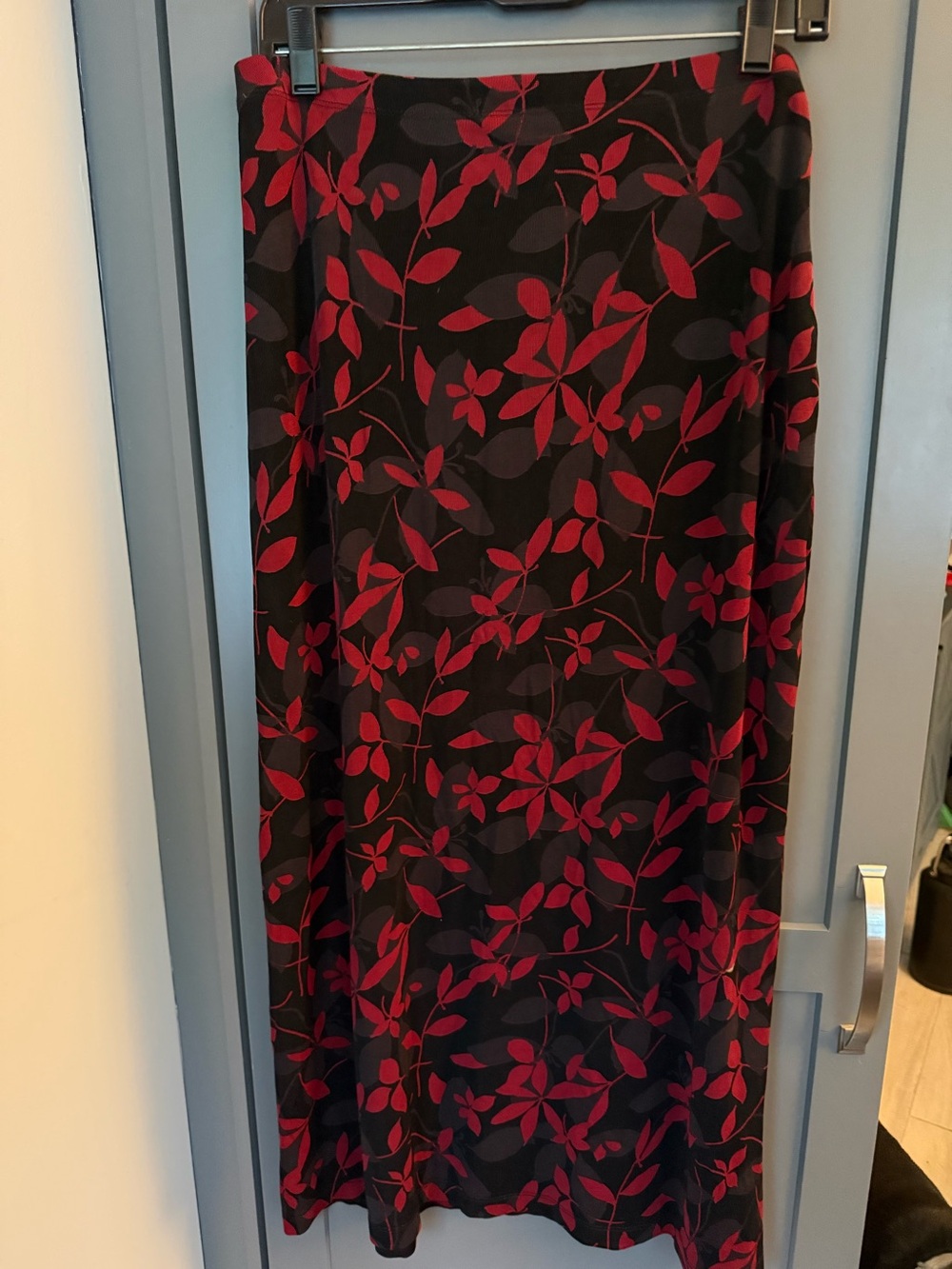 Linden Hill Black Maxi Skirt with Red Floral Print